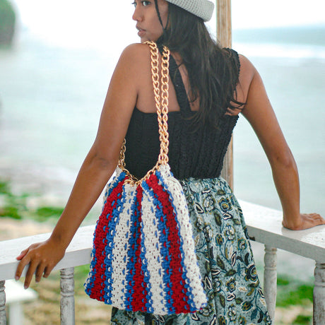 COLETTE Macrame Beach Bag In Red, White & Blue - Sumiye Co