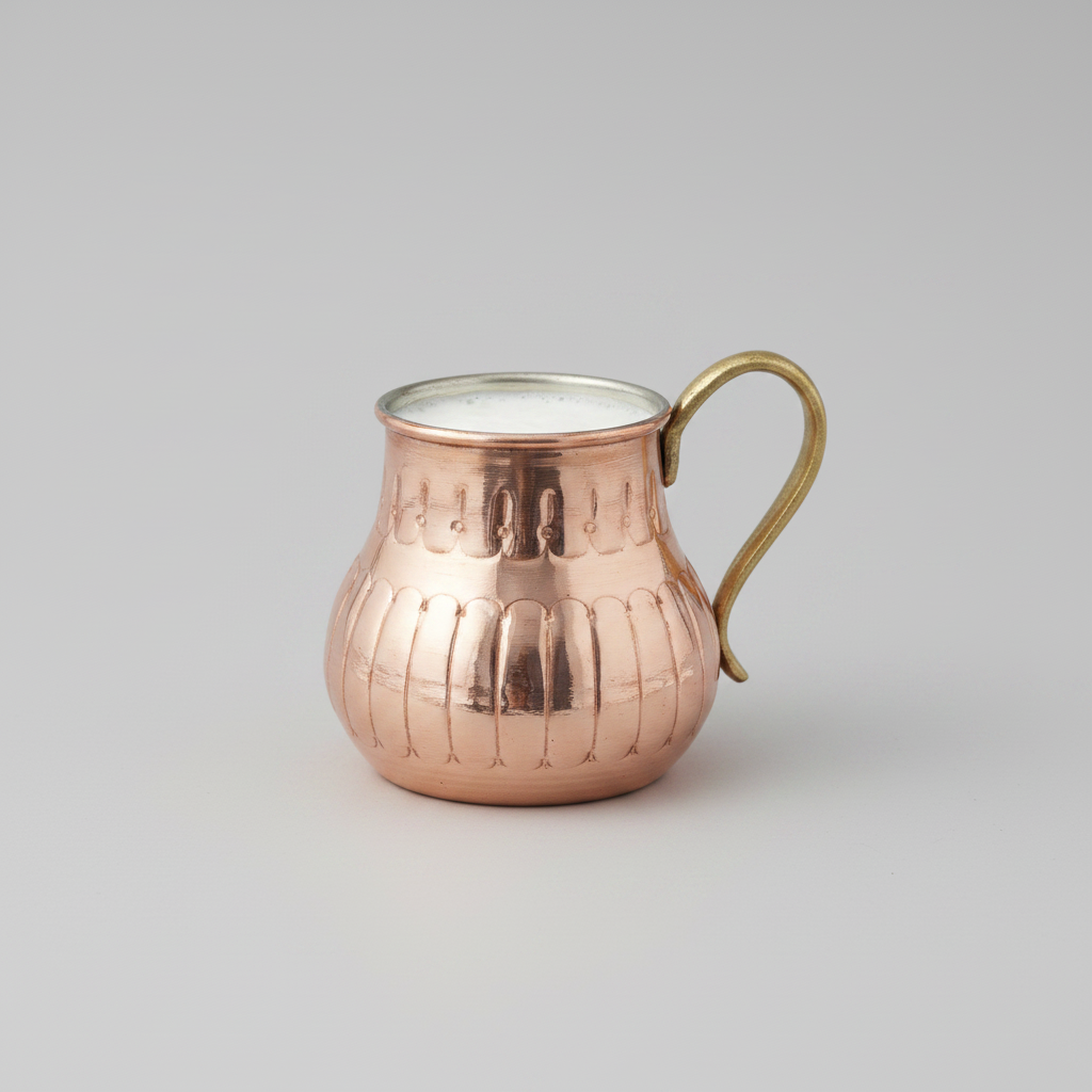 candle in Copper pitcher on a white background