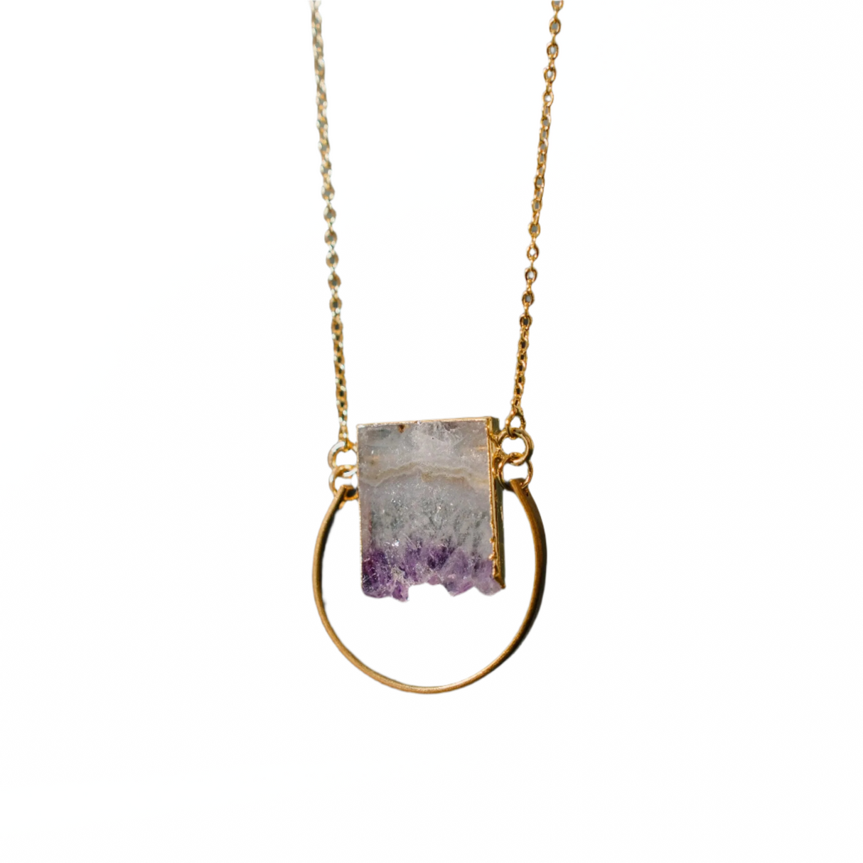 Citrine & Amethyst | Crystal Slice Necklace by Phoebe`s - Sumiye Co