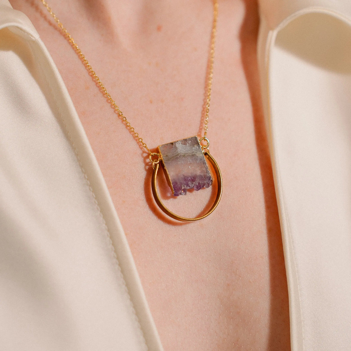 Crystal Slice Necklace, Gold Plated Necklace, Raw Crystal Charm