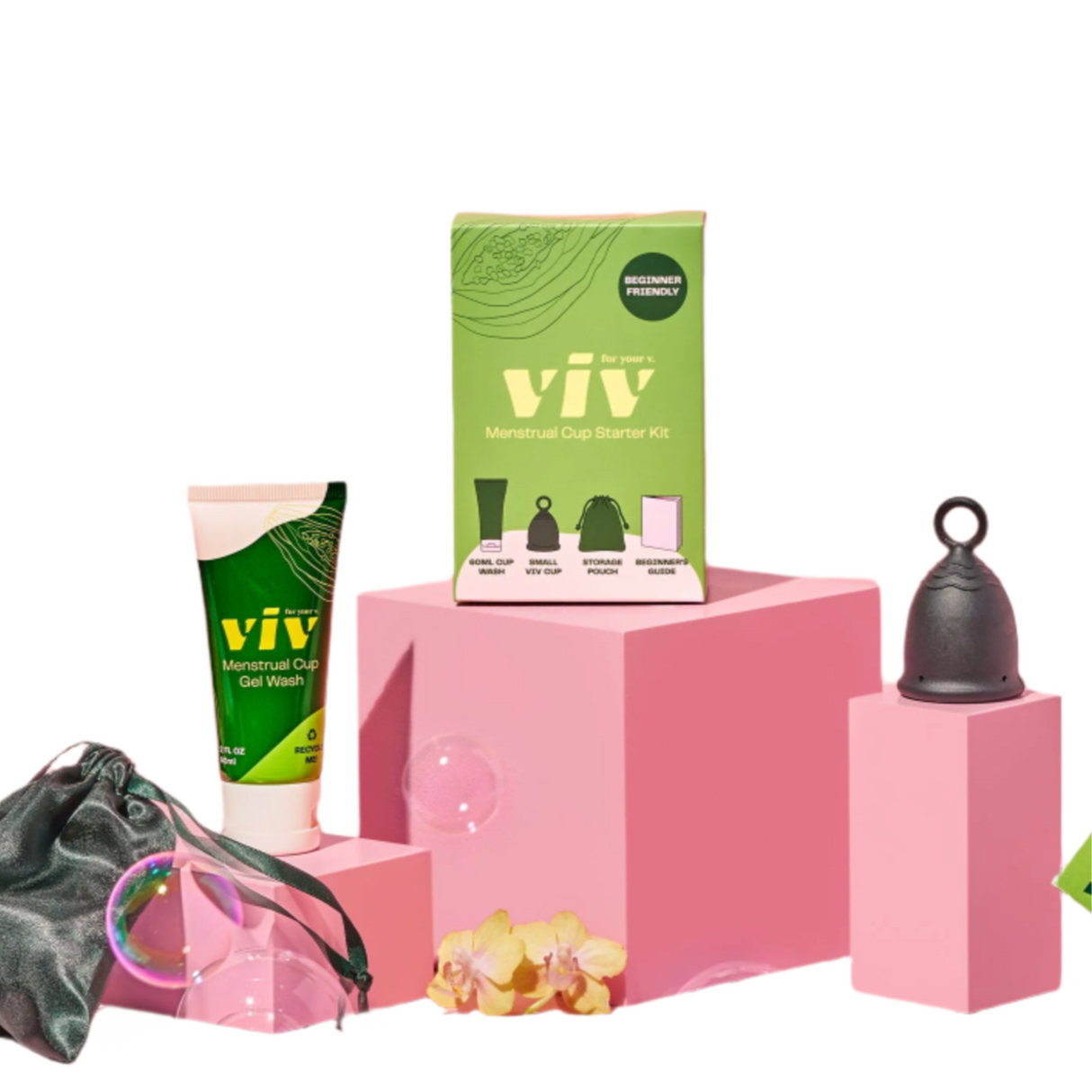Zero waste product set with 'viv' branding on a white background