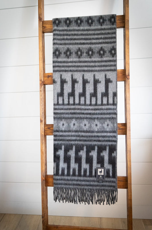 Alpaca Wool Throw Blanket - Black Alpaca Design 72" x 56"