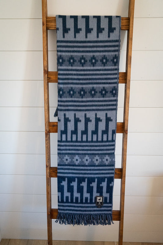 Alpaca Wool Throw Blanket - Blue Alpaca Design 72" x 56"