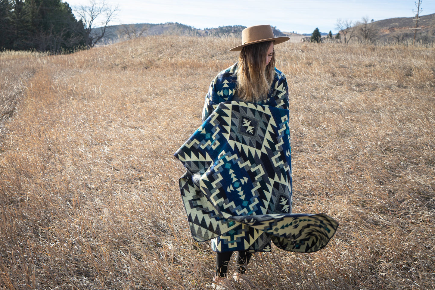 Alpaca Wool Reversible Blanket - Blue Chakana 90" x 78”