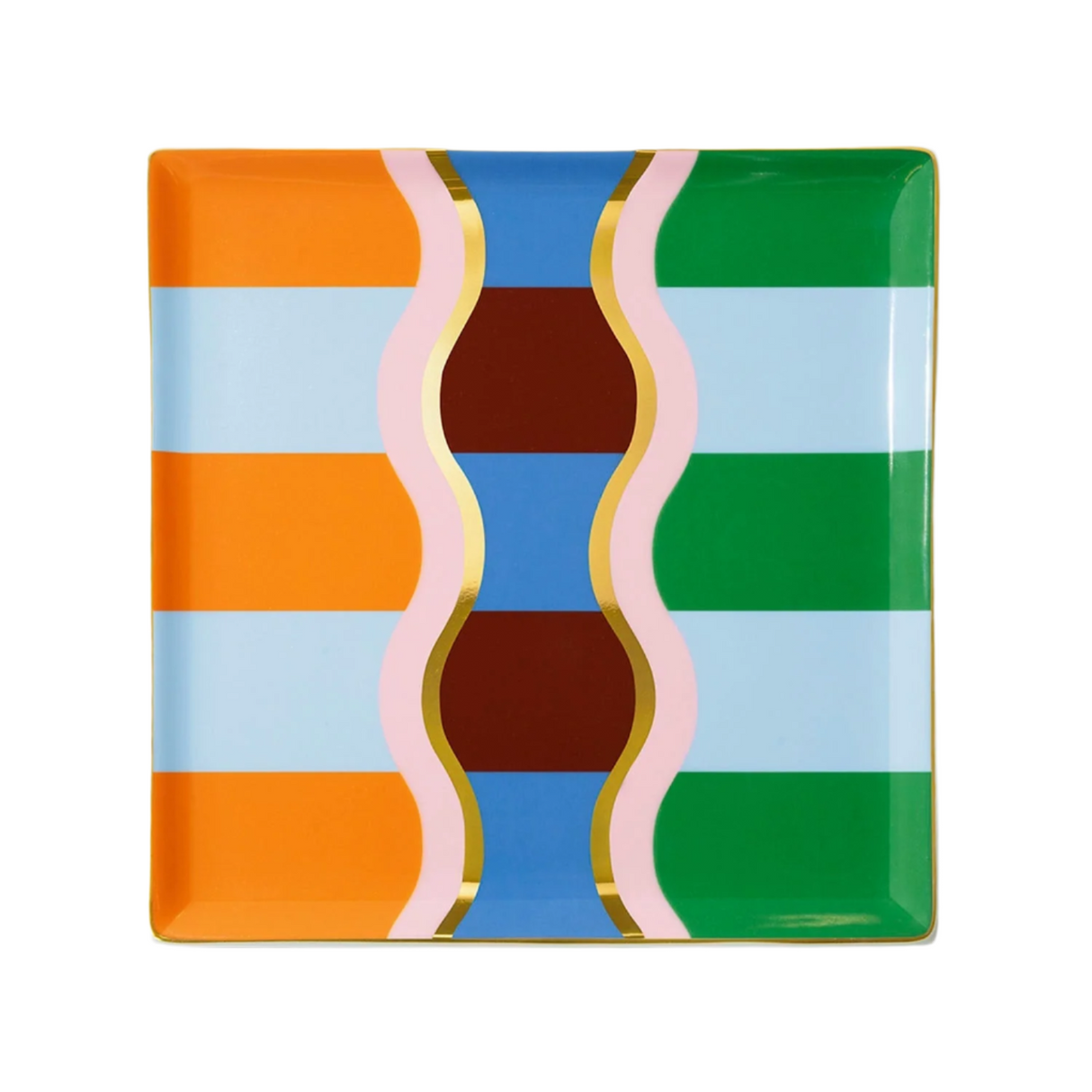 Rectangular plate with colorful abstract design on a white background