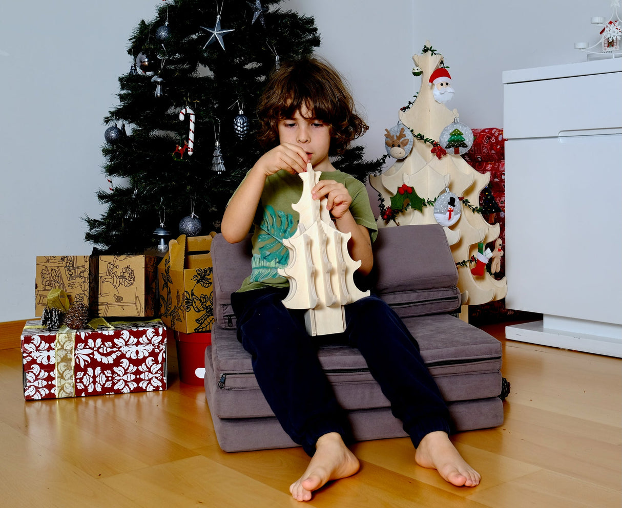 Montessori Wooden Christmas Tree & Felt Ornaments Set-3