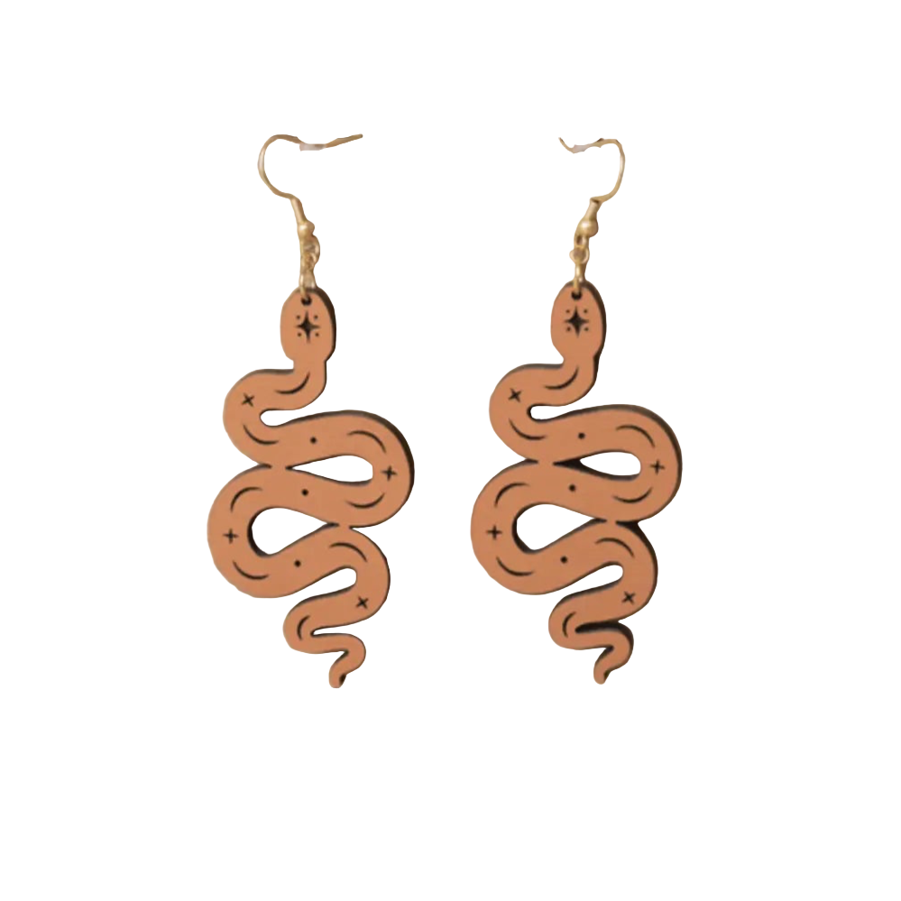 Snake-shaped earrings on a white background