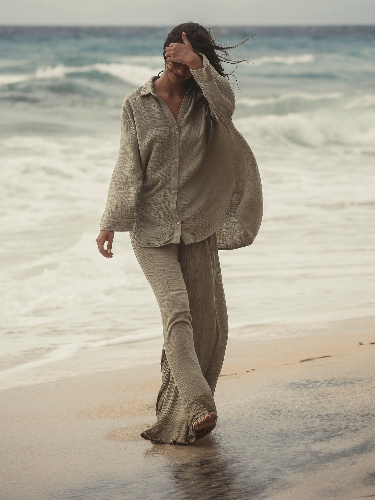 Echo Maxi Shirt - Khaki Green - Sumiye Co