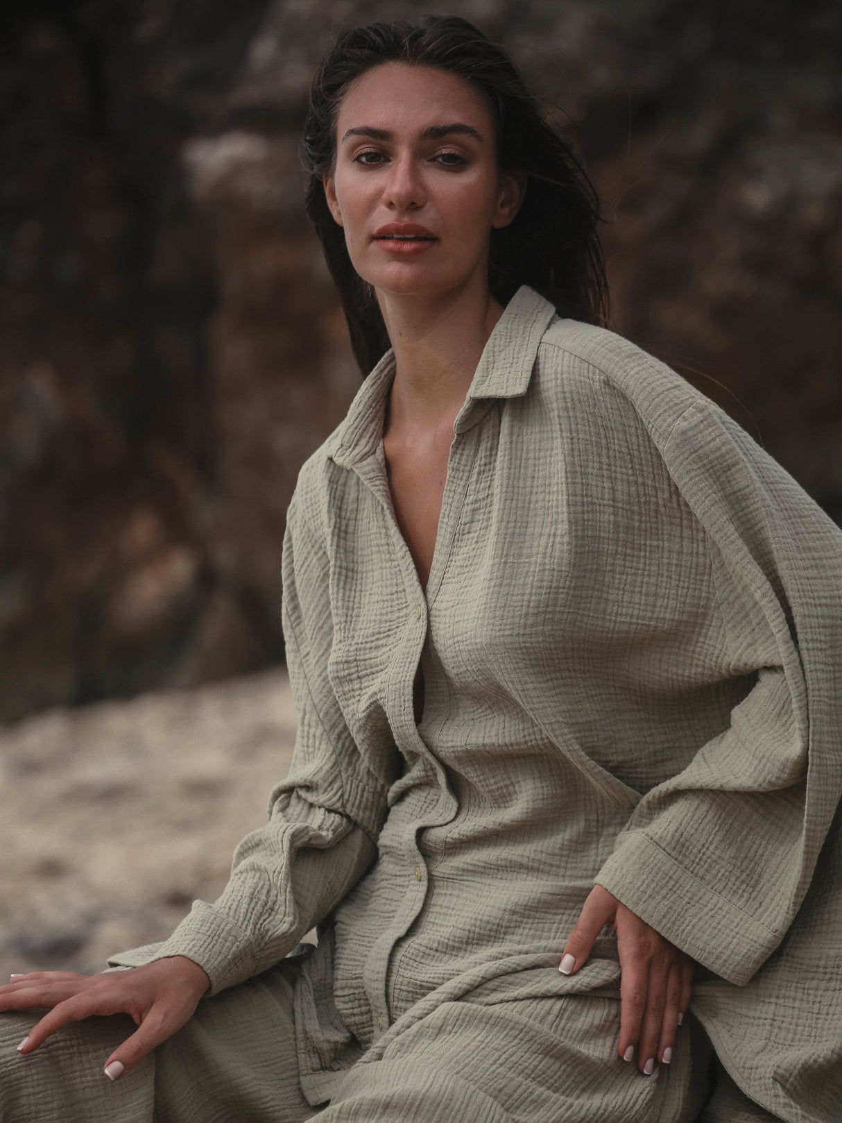 Echo Maxi Shirt - Khaki Green - Sumiye Co