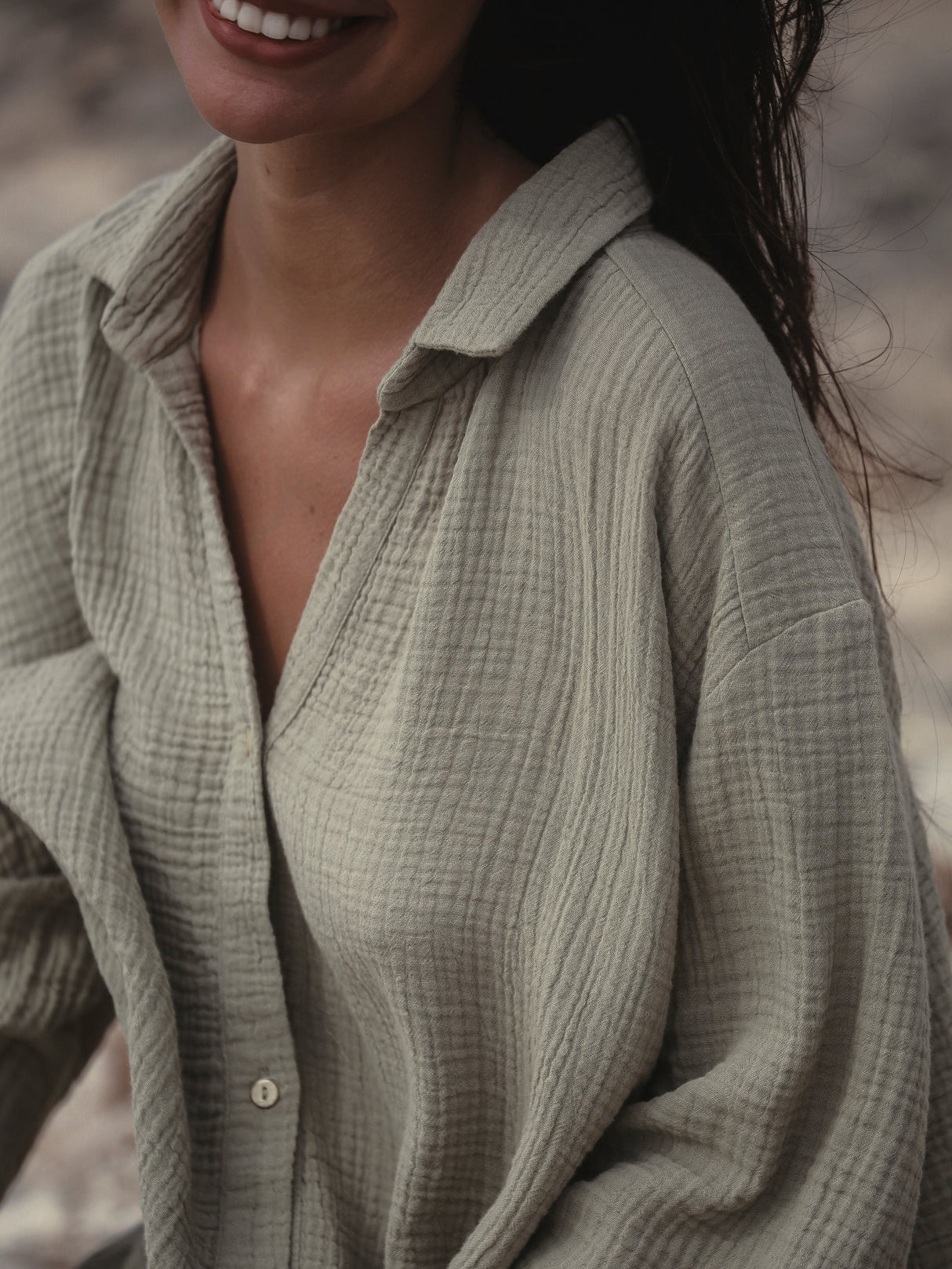 Echo Maxi Shirt - Khaki Green - Sumiye Co
