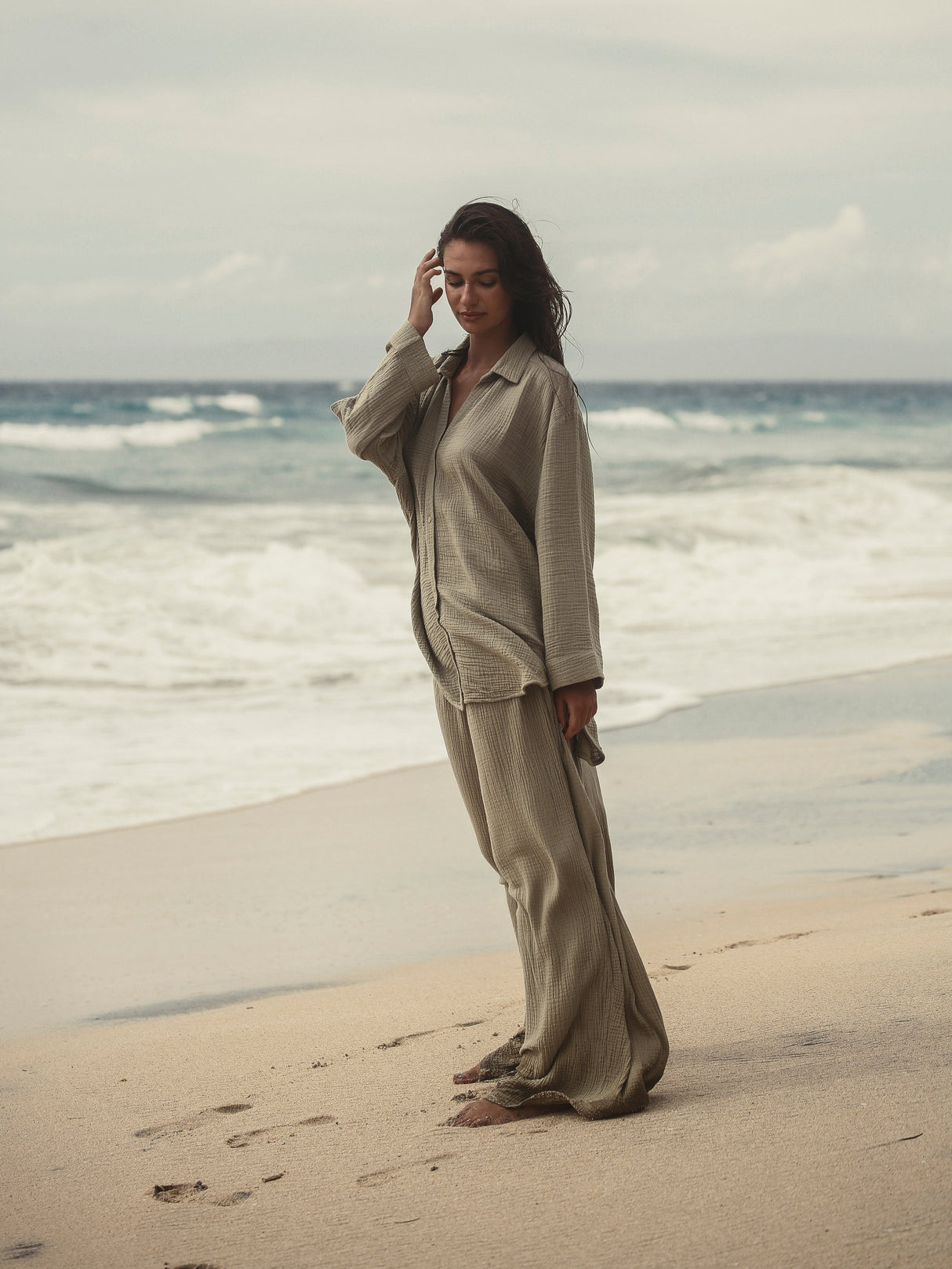 Echo Maxi Shirt - Khaki Green - Sumiye Co