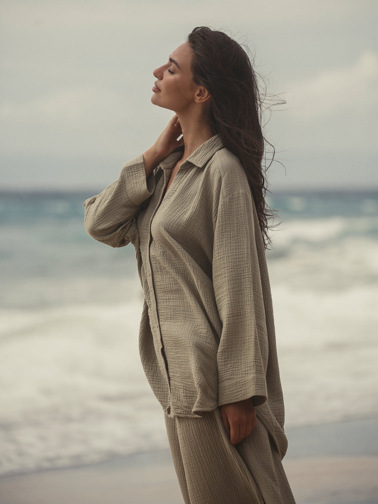 Echo Maxi Shirt - Khaki Green - Sumiye Co