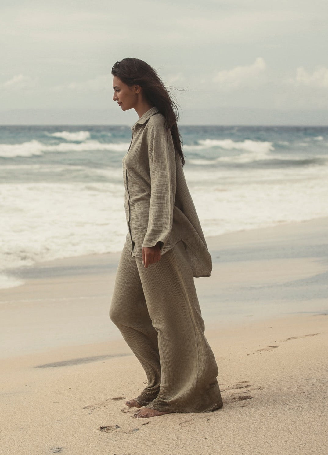 Echo Maxi Shirt - Khaki Green - Sumiye Co