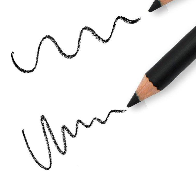 Black eyeliner pencil with wavy lines on a white background