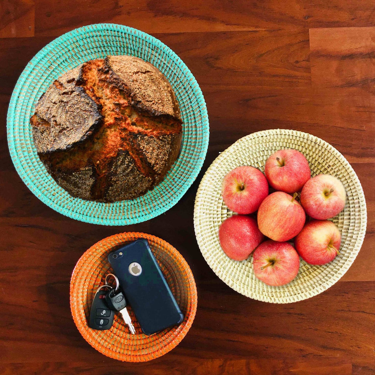 Tabletop Basket Bowl Set - Orange/ Turquoise/ White - Sumiye Co