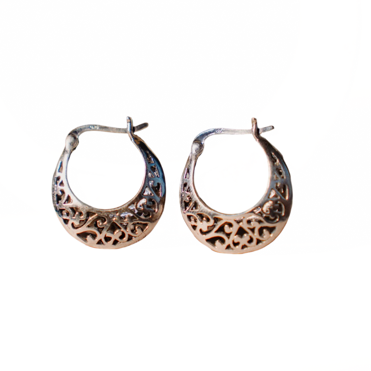 Filigree Earrings, Hoop Earrings, Silver 925 Earrings by Phoebe`s - Sumiye Co