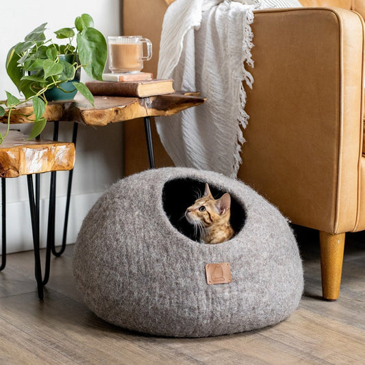 Premium Felted Wool Cat Cave Bed - Earth Brown