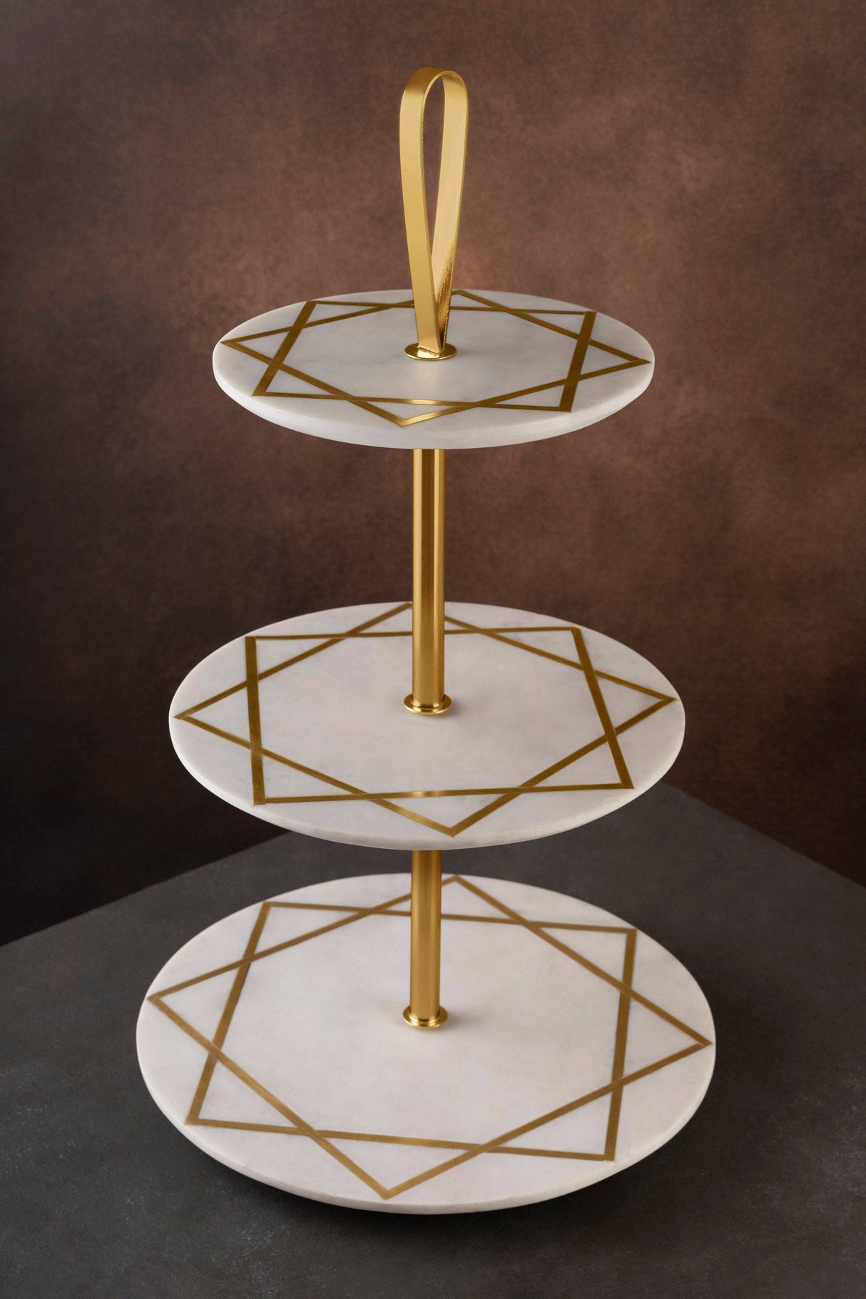 Marbella Three Tier Marble Cake Stand 12"W x 21"H - Sumiye Co
