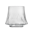 The Libbey Rock Glass Water Glass, Divergence, holds approx. 9.8 fl oz (290 ml) and features a wide faceted base with a slightly flared geometric design, crafted from durable clear glass.
