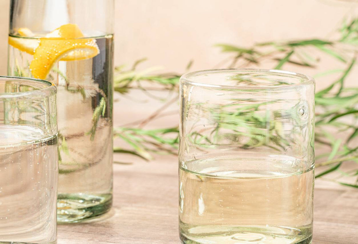 Handblown Clear Glasses - Set of 4 | Short 13oz or Highball 16oz - Sumiye Co