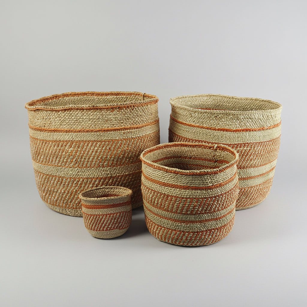 Iringa Baskets - Auburn Stripe | Woven Milulu Grass - Africa - Sumiye Co
