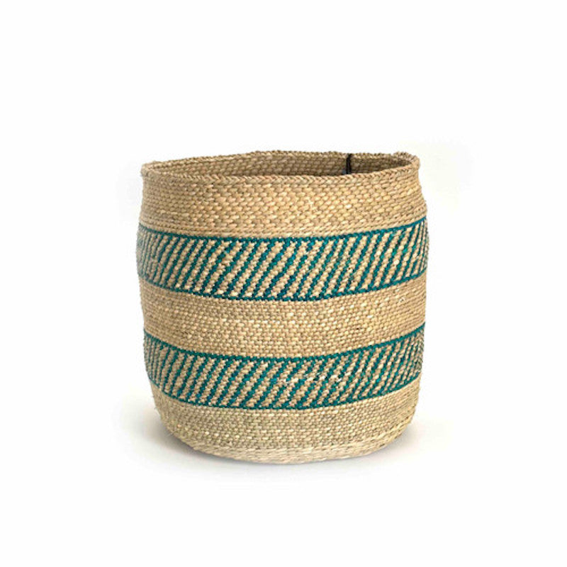 Iringa Basket - Turquoise Stripe | Woven Milulu Grass - Africa - Sumiye Co