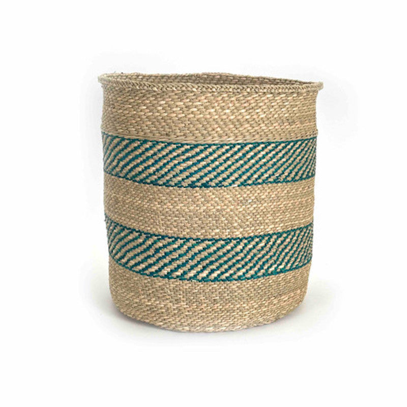 Iringa Basket - Turquoise Stripe | Woven Milulu Grass - Africa - Sumiye Co