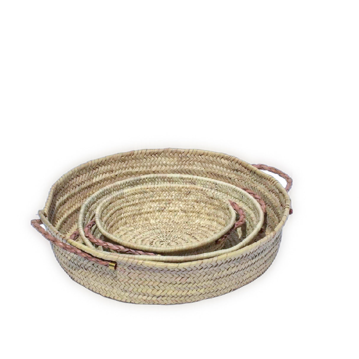 Moroccan Woven Trays with Leather Handles - Sumiye Co