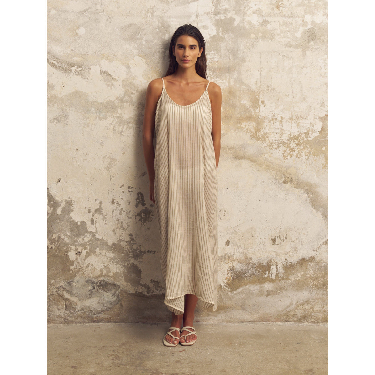 Yaz Dress - Khaki Green Stripes - Sumiye Co