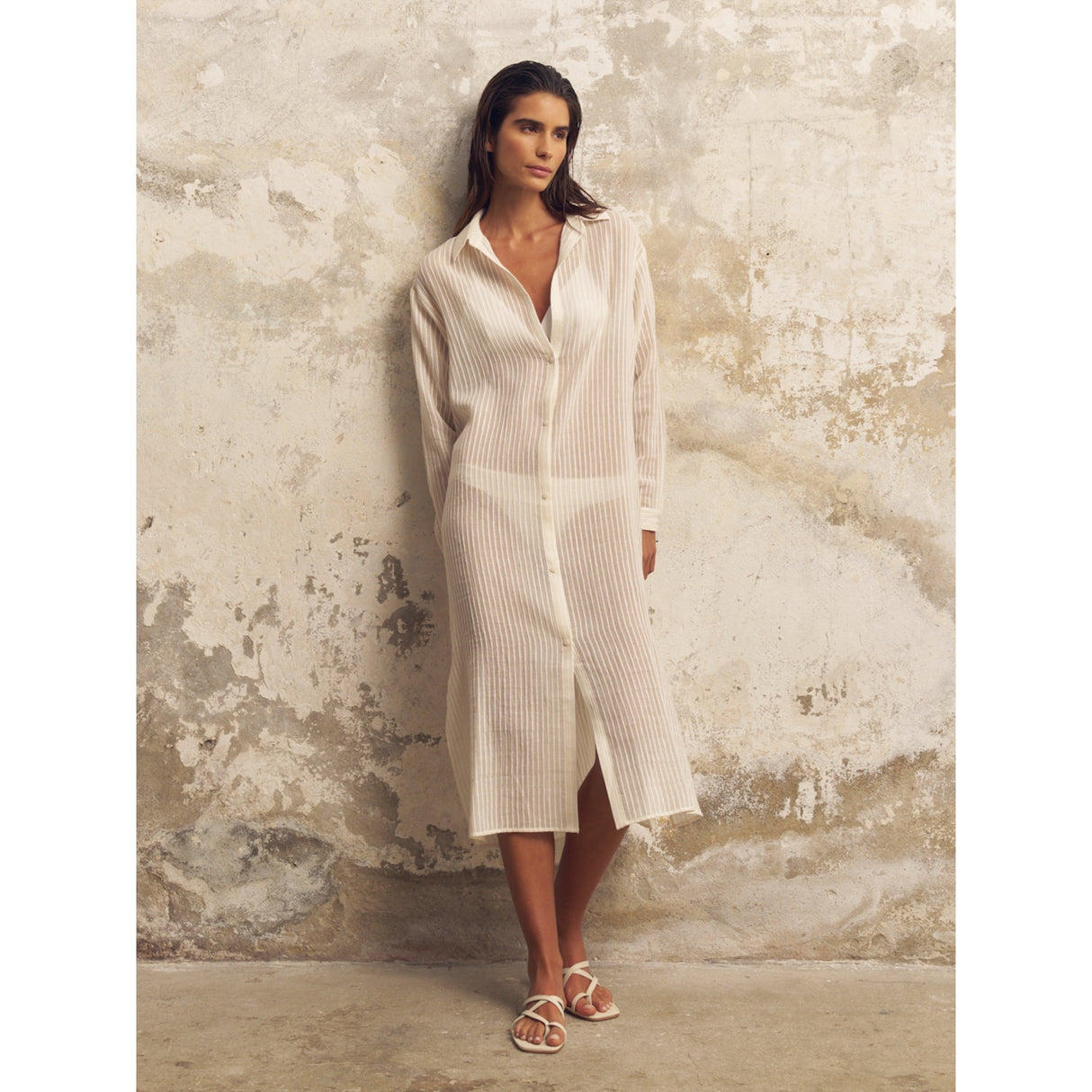 Voyage Shirt Dress - White Stripes - Sumiye Co