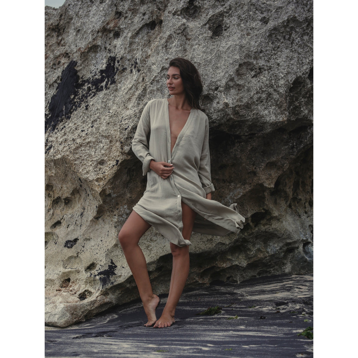 Terra Shirt Dress - Khaki Green - Sumiye Co