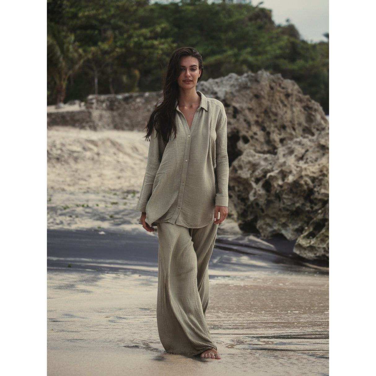 Echo Maxi Shirt - Khaki Green - Sumiye Co