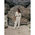 Skye Palazzo Pants - Natural With Gold Stripes - Sumiye Co