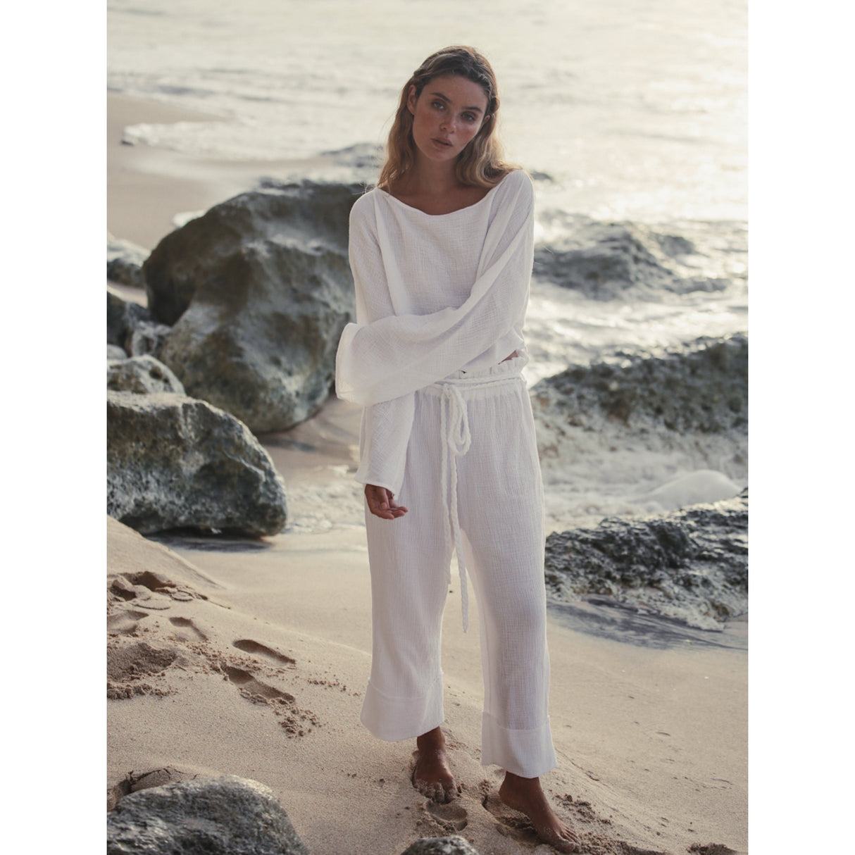 Paloma Paper Bag Pants - White - Sumiye Co