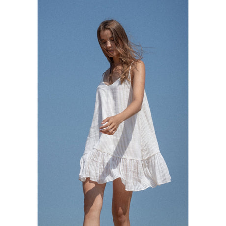 Liv Mini Ruffle Dress - White Stripes - Sumiye Co