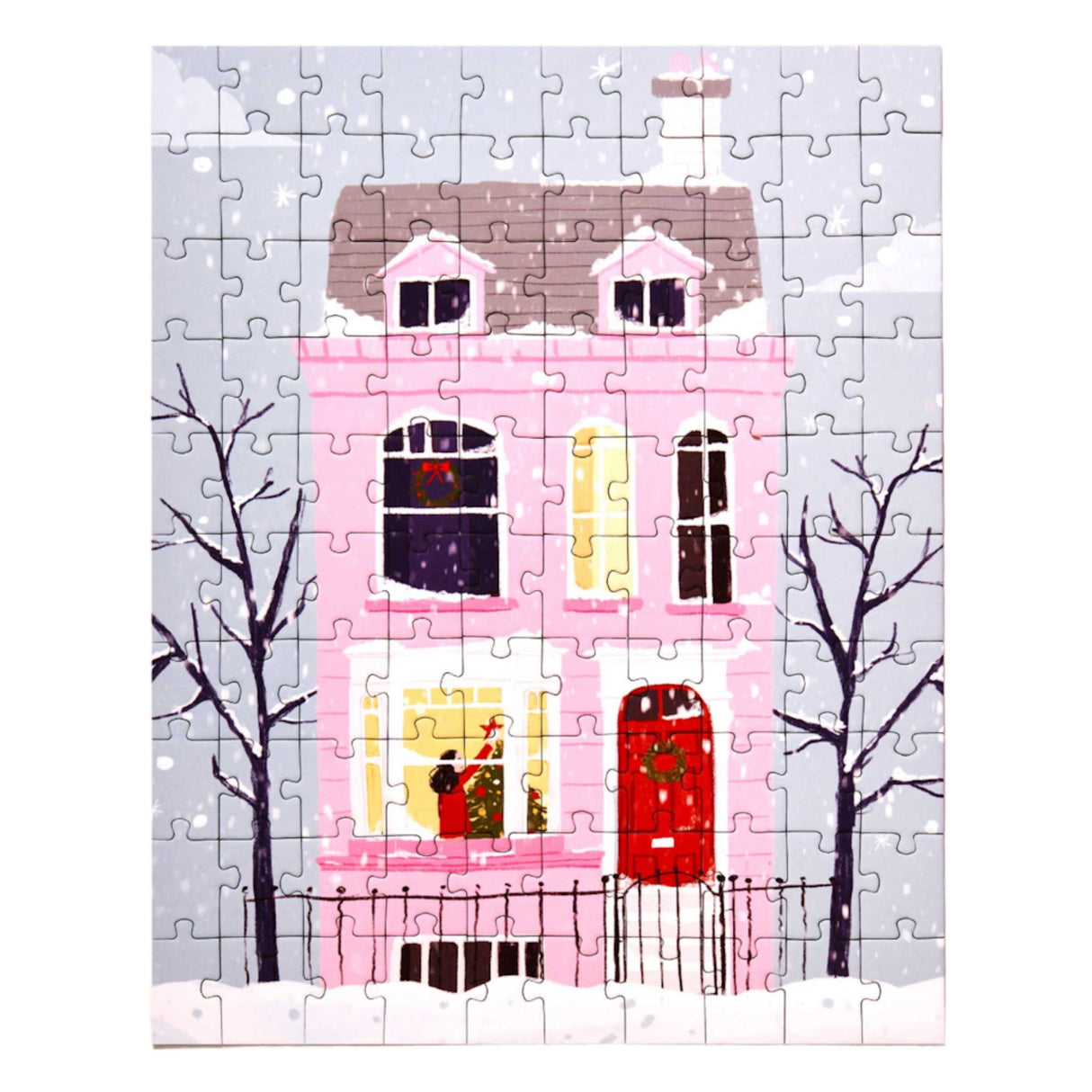 Christmas Pink House 100 Piece Puzzle | Artist Maja Tomljanovic - Sumiye Co