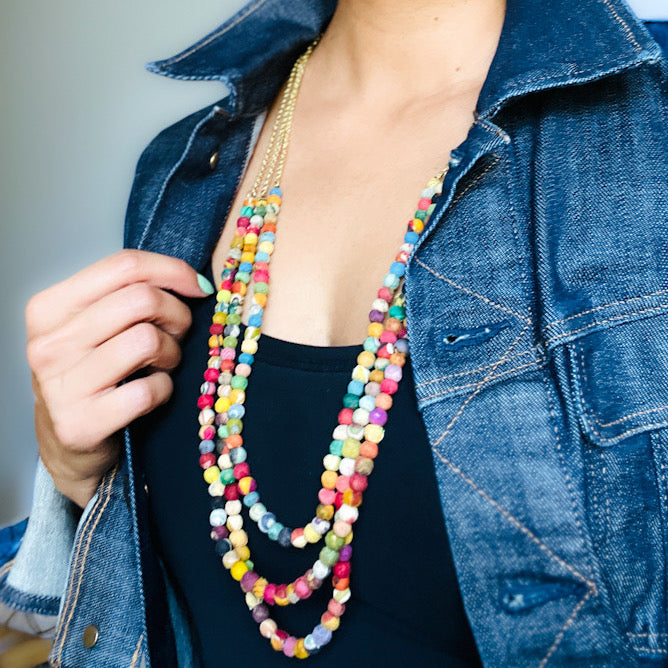 Necklace | Layered Beads Artisan Kantha Jewelry