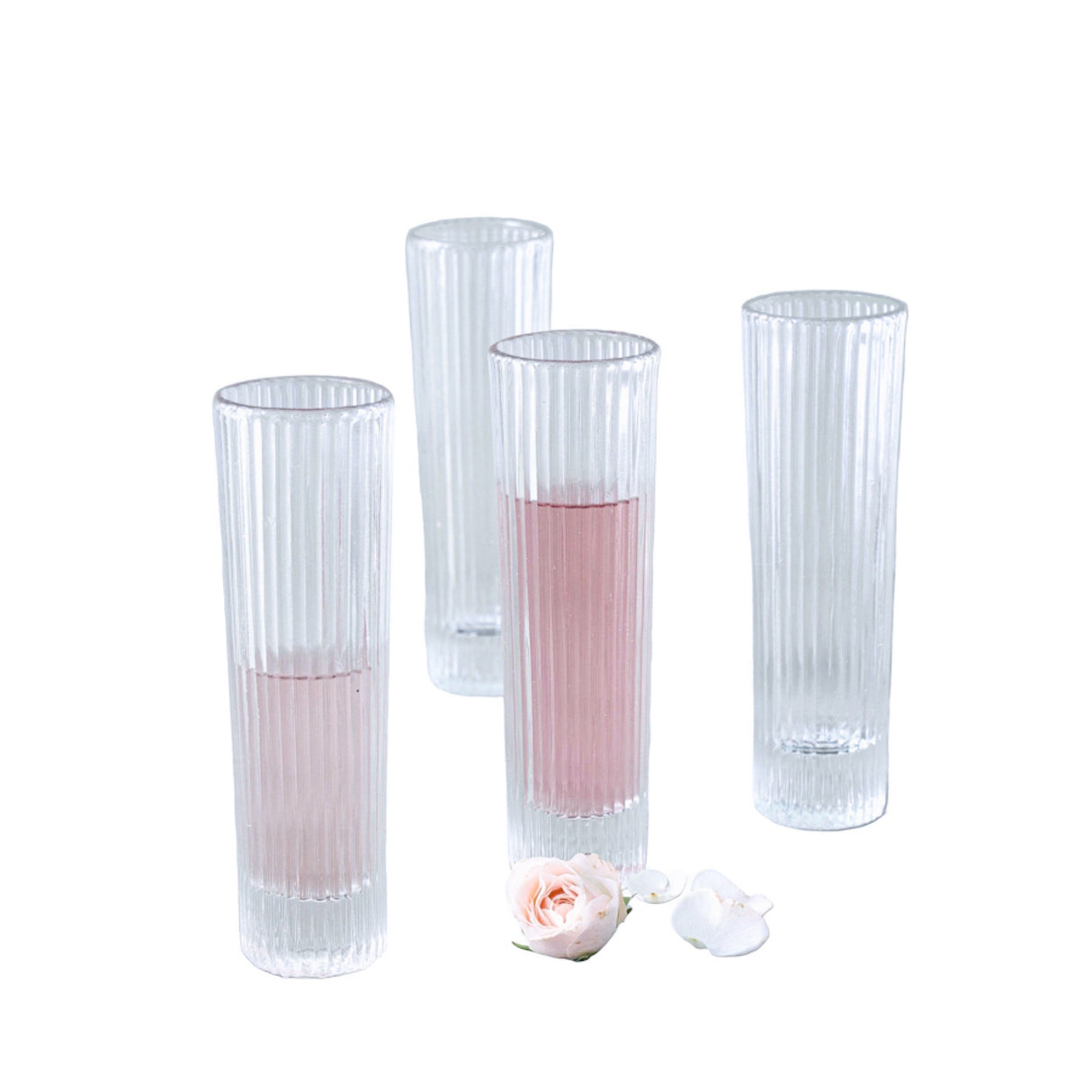 Ribbed Clear Champagne Glasses - Set of 4 - Sumiye Co