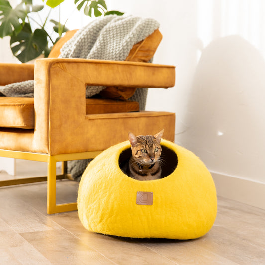 Premium Felted Wool Cat Cave Bed - Sunny Yellow