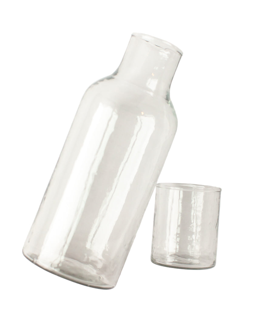Hammered Handblown Glass - Clear | Carafe & Drinking Glass / Lid - Sumiye Co