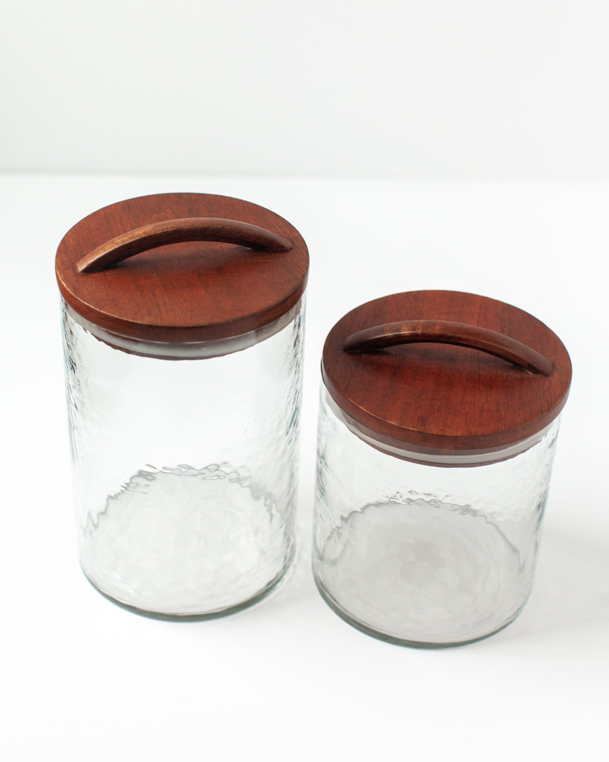 Glass Large Canister + Wooden Lid - Clear - Sumiye Co