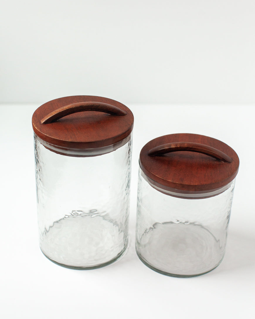 Glass Small Canister + Wooden Lid - Clear - Sumiye Co