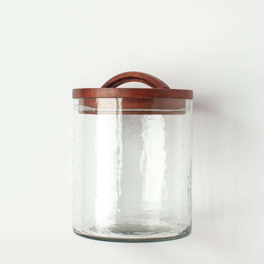 Glass Small Canister + Wooden Lid - Clear - Sumiye Co