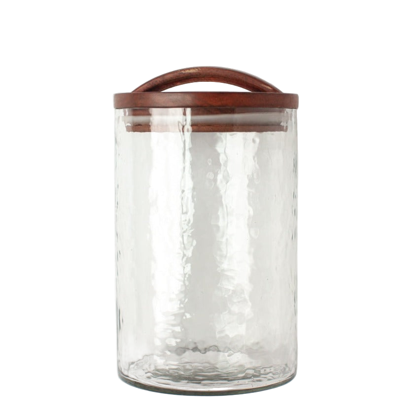 Hammered Glass Canister + Wooden Lid - Sumiye Co