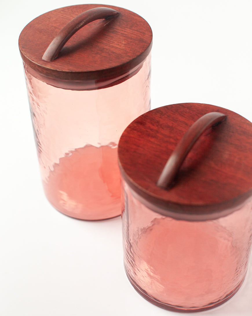 Glass Small Canister + Wooden Lid - Blush - Sumiye Co