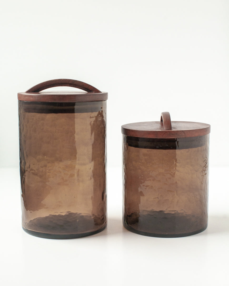 Glass Large Canister + Wooden Lid - Smoke - Sumiye Co
