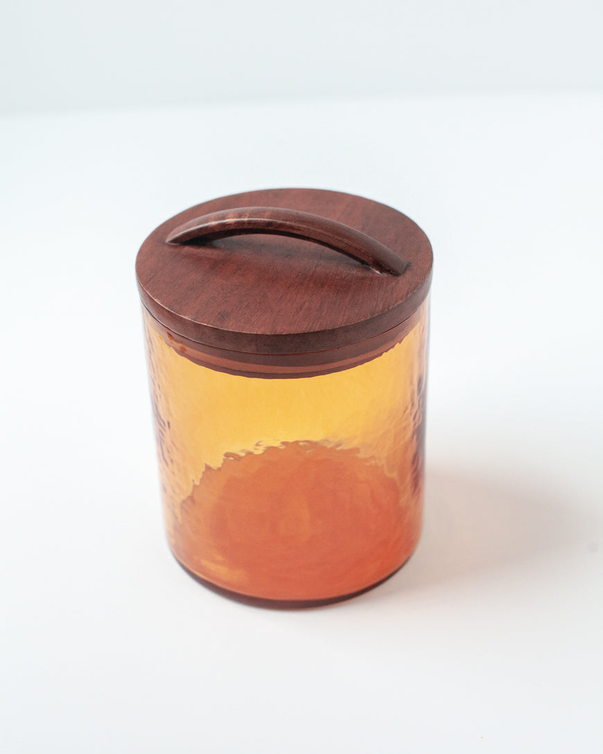 Glass Small Canister + Wooden Lid - Amber - Sumiye Co