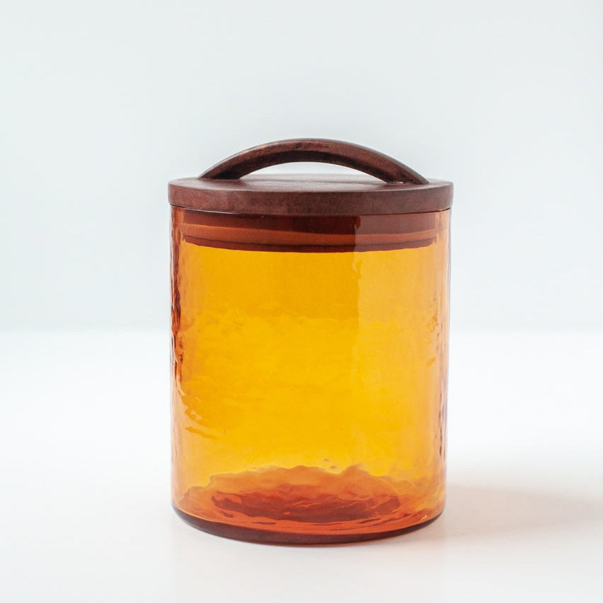 Glass Small Canister + Wooden Lid - Amber - Sumiye Co