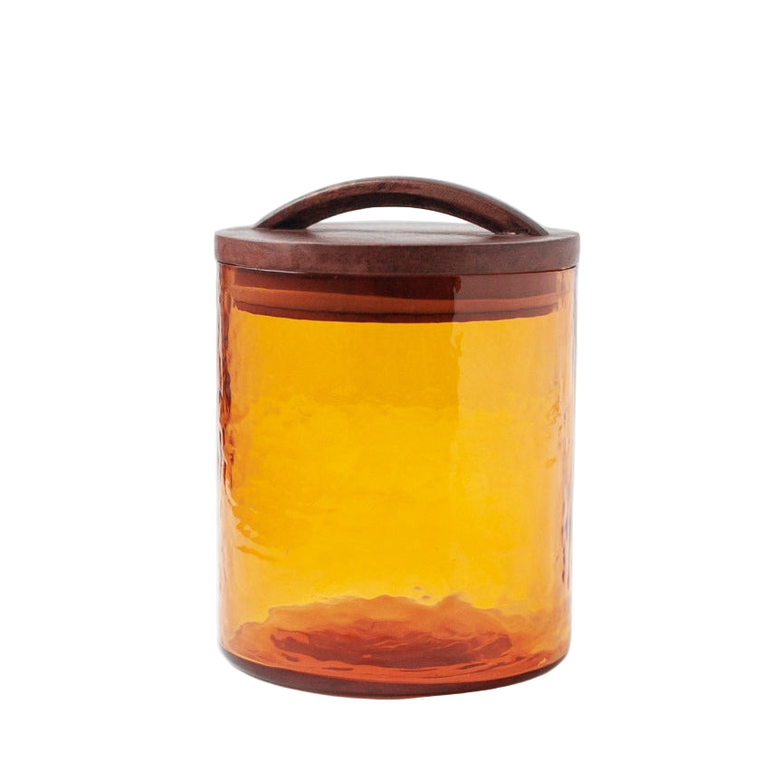 Glass Small Canister + Wooden Lid - Amber - Sumiye Co