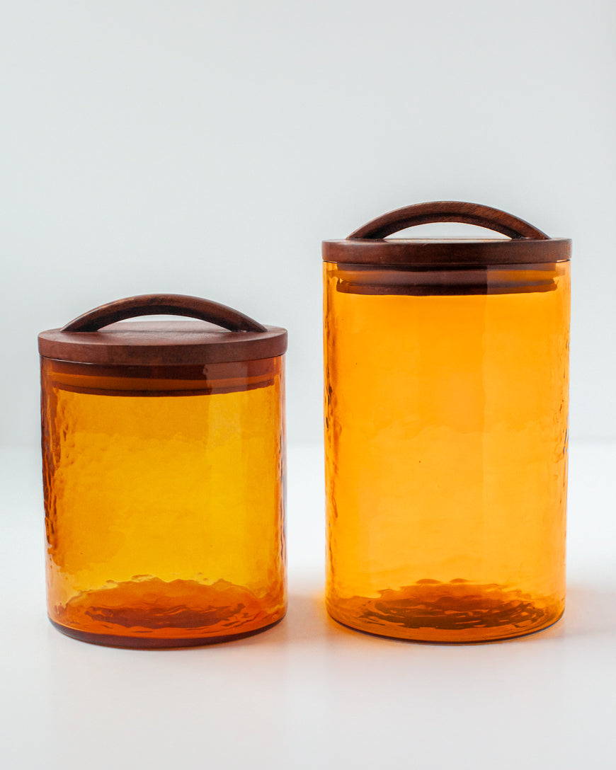 Glass Small Canister + Wooden Lid - Amber - Sumiye Co